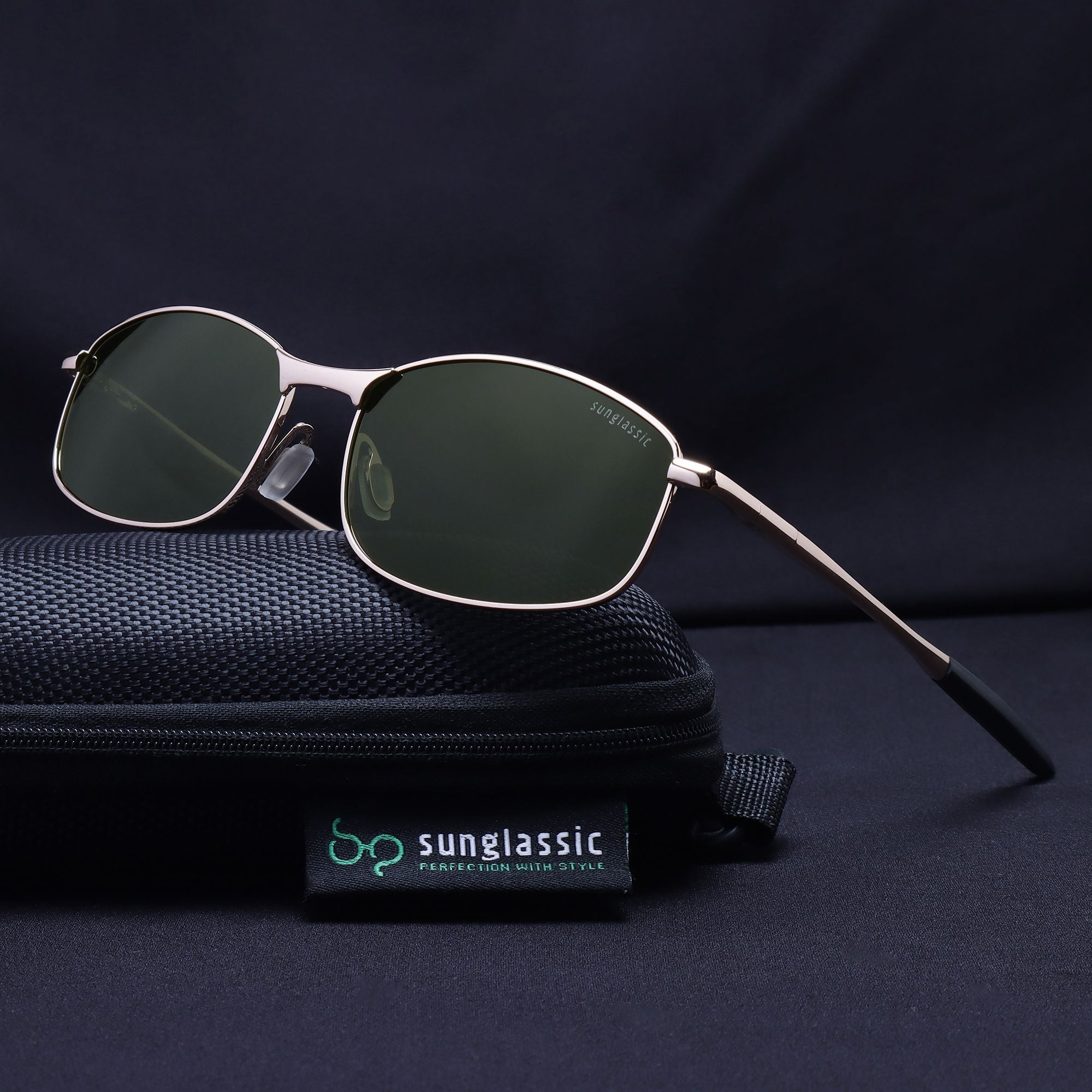 Swiftor Gold Green Polarized Rectangle Sunglasses | UV400