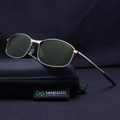 Swiftor Gold Green Polarized Rectangle Sunglasses | UV400