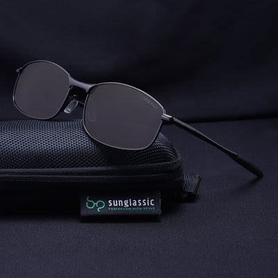 Swiftor Gun Black Polarized Rectangle Sunglasses | UV400
