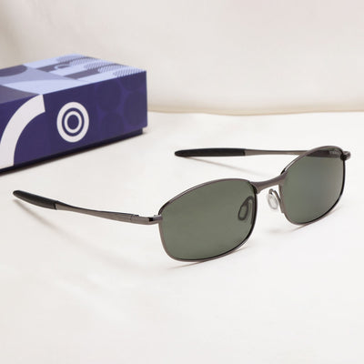 Swiftor Gun Black Green Polarized Rectangle Sunglasses | UV400