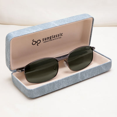 Swiftor Gun Black Green Polarized Rectangle Sunglasses | UV400