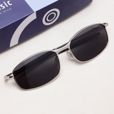 Swiftor Silver Black Polarized Rectangle Sunglasses | UV400