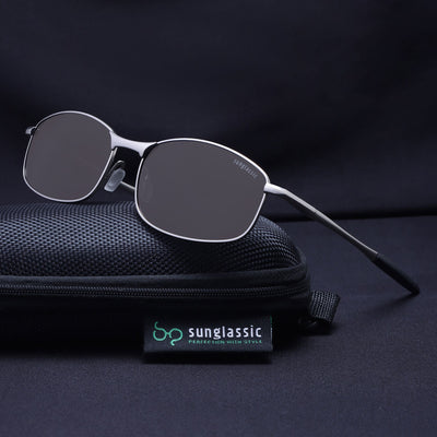 Swiftor Silver Black Polarized Rectangle Sunglasses | UV400